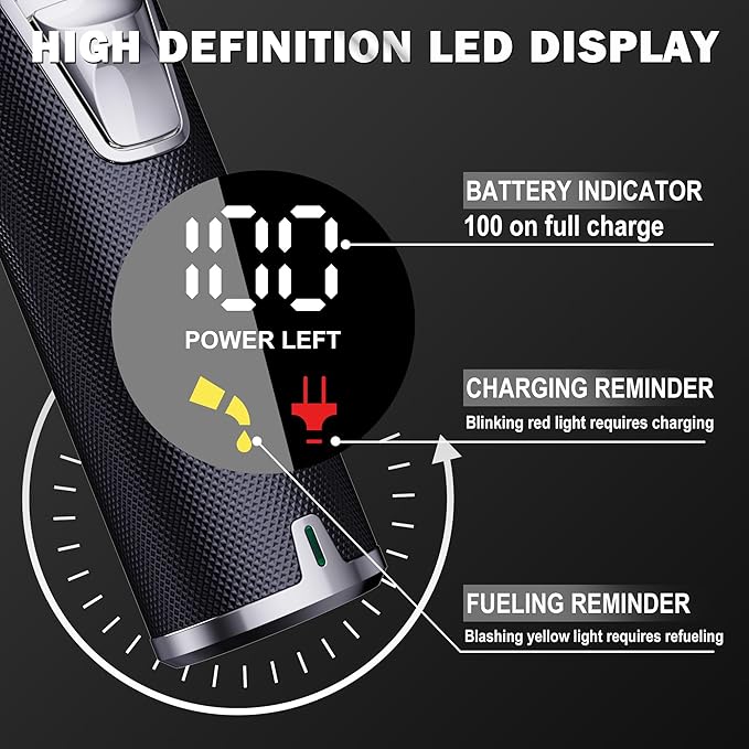 FADEKING® Professional Hair Clippers for Men - Cordless Hair Clippers, LCD Display Barber Clippers for Hair Cutting & Mens Grooming with Travel Case(Silver+Black)