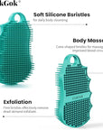 Silicone Body Scrubber Silver-Infused Dual-Sided 3-in-1 for Shower, Body Cleaning+Massage+Exfoliator Body Brush Buffer for Men and Women, Silicone Loofah, Non-Slip Handle (Mint Green)
