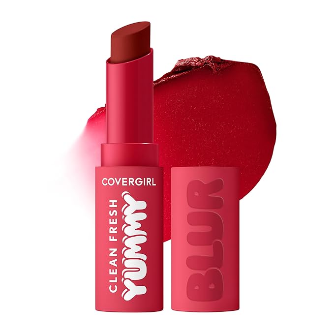COVERGIRL Clean Fresh Yummy Blur Lipstick, Blurring Effect, Matte Lip Color, Sweet Pomegranate Flavored, Vegan Formula - 200 Blur the Pom (Blue Red)
