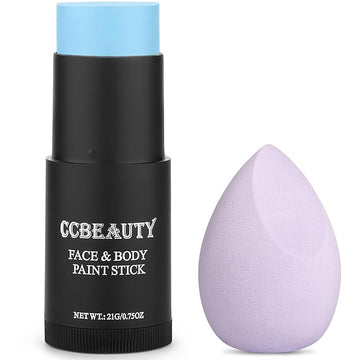 CCbeauty Light Blue Face Paint Stick,Face Painting Kit,Non Toxic SFX Makeup For Avatar Corpse Bride Halloween Costume Cosplay,Professional FX Body Paint,Full Coverage Foundation With Makeup Sponge