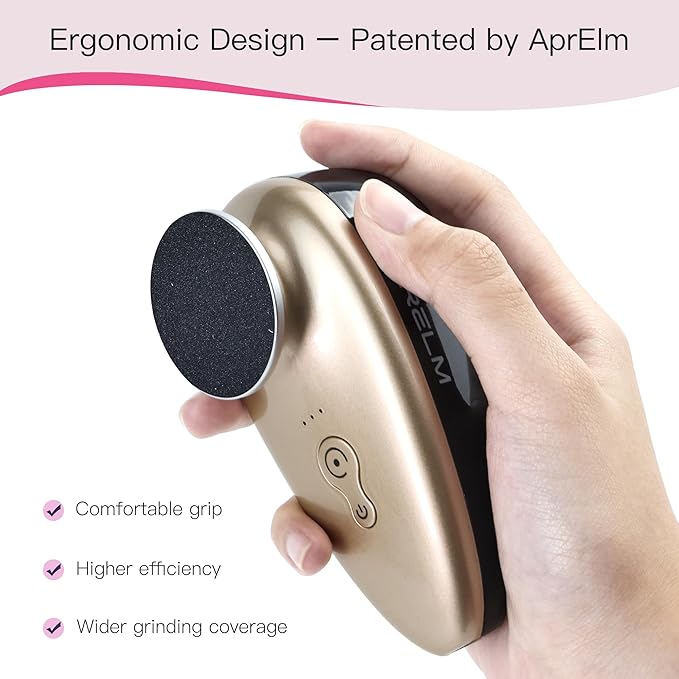 AprElm-E5 Rechargeable Electric Foot Callus Remover with 3-Sizes 120Pcs Sandpapers, Professional 1000RPM Electric Foot File with Organizer, Pedicure Tools Gifts for Women Men (Black-Gold)