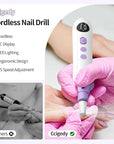 Professional Manicure Pedicure Electric Toenail Grinder Kit - Cordless Electric Nail File Set for Thick Nails Hand Feet Care ,15 Speed,Nail Drill with LED Display Ideal Gift for Men and Women-Purple