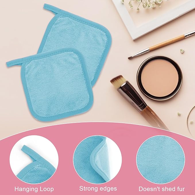 Makeup Remover Cloth 12 Pack, Ultra Soft and Reusable Microfiber Makeup Remover Towels for All Skin Types, Perfect Face Towels for Women, 6 Inch X 6 Inch, Blue