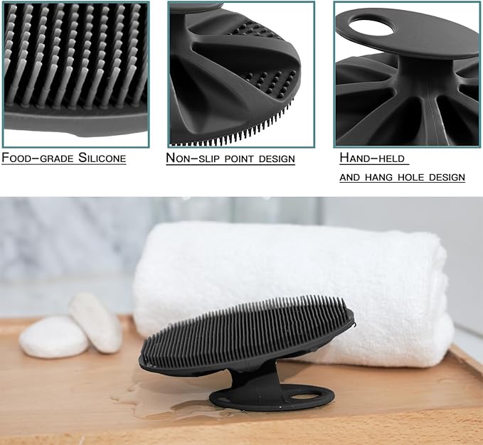 INNERNEED Soft Silicone Body Scrubber Handheld Shower Cleansing Brush, Gentle Exfoliating and Massage for All Kinds of Skin (Black)