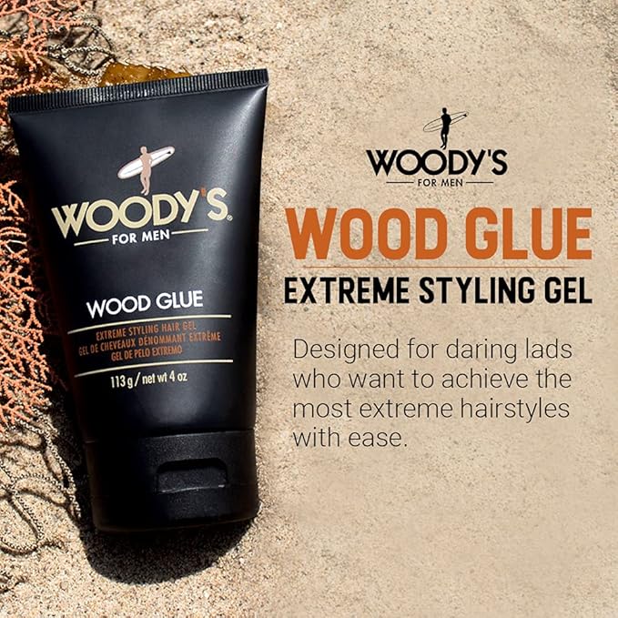 Woody's Hair Gel for Men - Extreme Hold Wood Glue Styling Gel, Long-Lasting, No Flaking, Strong Hold, 4 oz (2 Pack)