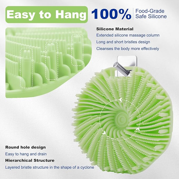 Silicone Body Scrubber, Exfoliating Body Scrubber for All Skin Types, Handheld Shower Brush with Rich Lathering and Easy Cleaning (Green)