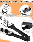 Chengu 2 Pcs Boar Bristle Brushes - Double Sided Clamp Brush and Flat Iron Comb for Straightening Knotty, Unkempt Hair (Black White, Black)