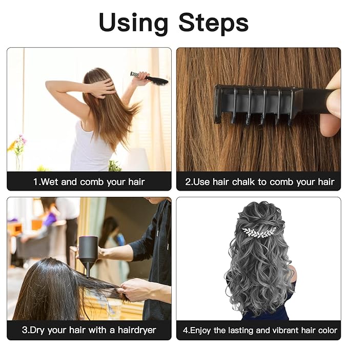 MSDADA New Hair Chalk Comb Temporary Hair Color Dye for Girls Kids with Light Color Hair, Washable Hair Chalk for Girls Age 4 5 6 7 8 9 10 Birthday Cosplay DIY, Christmas,New Year (Black)