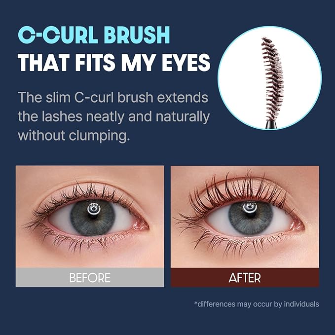 COSNORI Perfect Setting Waterproof Mascara Long&Curl 03 Rosy Brown – Long Lasting Smudge - Red Brown Mascara - Perfect for Auburn Hair & Hazel Eyes - K beauty - 0.23fl oz (7ml)