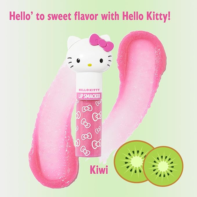 Lip Smacker Lippy Pals Swirls, Sanrio Hello Kitty, Flavored Moisturizing & Smoothing Soft Shine Lip Balm, Hydrating & Protecting Fun Tasty Glossy Finish, Cruelty-Free & Vegan - Kiwi (Pack of 2)