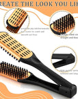 CHENGU 2 Pcs Hair Straightening Combs, Boar Bristles Clamp Double Sided Brush & V Shaped Styling Hair Comb, For Straightening Knotty Unkempt Hair (Gold, Black)