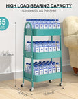 EAGMAK 3 Tier Utility Rolling Cart, Metal Storage Cart with Handle and Lockable Wheels, Multifunctional Storage Organizer Trolley with Mesh Baskets for Kitchen, Living Room, Office, Garage (Turquoise)