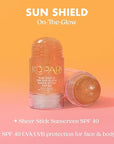Kopari Sun Shield On-The-Glow Sheer Sunscreen Stick SPF 40, Sweat and Water Resistant Roll On Sunscreen For Face and Body with Vitamin E and Bisobolol, 1oz