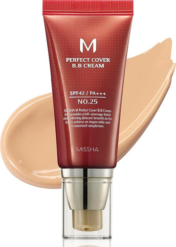 MISSHA M Perfect BB Cream No.25 Warm beige for light/medium with neutral skin tone SPF 42 PA +++ 1.69 Fl Oz - Tinted Moisturizer for face with SPF