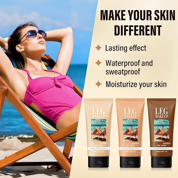 Legs Makeup Waterproof with Brush, No Transfer Body Concealer, Coverage for Vein, Scar, Tattoo for All Skin Tones, 100ML (MEDIUM GLOW)