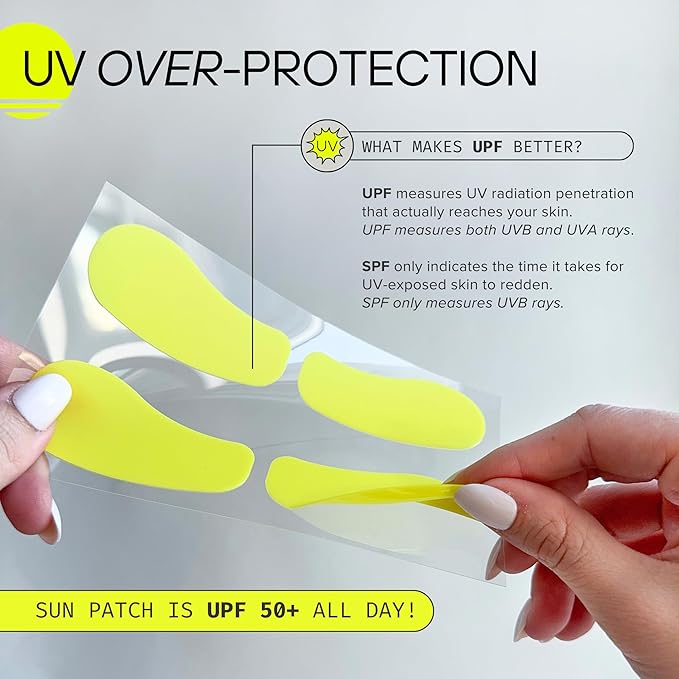 Sun Patch, Hypoallergenic Sun-Screen Under Eye Patches, 100% Silicone UPF-50 UV Protection, Reusable, 1 Pack/4 Pairs, Yellow (Golf, Surf, Swim, Ski & Snow, Outdoors)