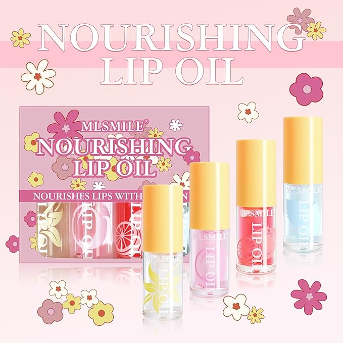 Hydrating Lip Oil，4PCS Fruit Transparent Lip Gloss Set，Big Brush Shiny Transparent Korean Lip Gloss Plumping，Non-sticky Tinted Toot Lip Balm for Lip Care，Repairing Primer Lip Oil Care Product