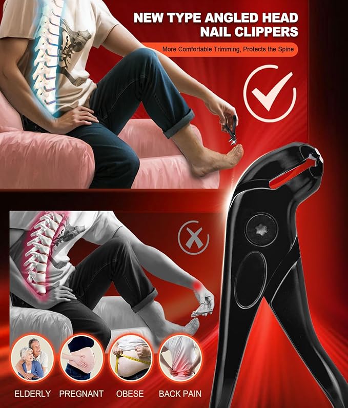 SGNEKOO Long Handle Toenail Clippers for Seniors - Curved Design with Anti-Slip Grip, MIM Technology & Ergonomic Pedicure Tool (No Bending, Easy Trimming for Elderly)