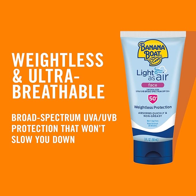 Banana Boat Light As Air Face Sunscreen SPF 50 3oz & Sport Ultra Lip Balm SPF 50 Twin Pack | Face & Lip Sunscreen Bundle
