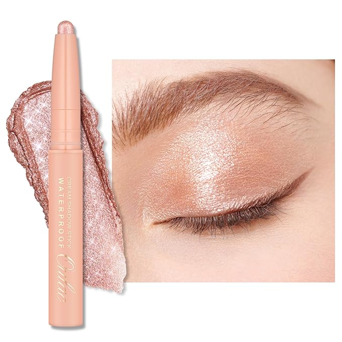 Oulac Nude Eyeshadow Crayon – Twist-Up Waterproof Stick, Soft Shimmer Finish, Vegan & Cruelty-Free, 1.25g, WS02 Pink Rush