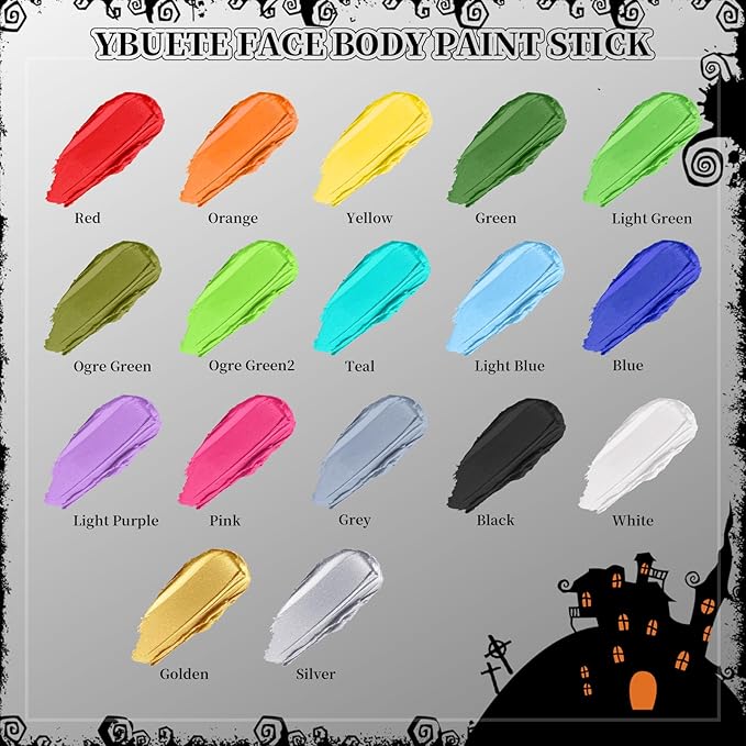 Ogre Green 2 Face Body Painting Stick, Professional Green Full-coverage Cream Face Paint for Hunting Camo Halloween SFX Witch Shrek Cosplay Makeup, Washable Body Paint for Adult Carnival