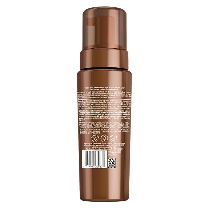 Jergens Natural Mousse, Light Bronze Tan for Fair Skin, Odor Free, 6 Fl Oz