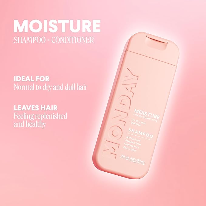 MONDAY Haircare MOISTURE Shampoo + Conditioner with Hyaluronic Acid & Shea Butter for Dry & Dull Hair 90 mL (Dual Set)