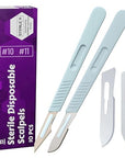 Disposable Scalpel #10 and #11 Scalpel Blades, Pack of 10 Dermaplaning Blades w. Plastic Handle, Carbon Steel Dermablade Blades Individually Wrapped 5x10 Blade and 5x11 Blade, Sterile