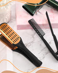 CHENGU 2 Pcs Hair Straightening Combs, Boar Bristles Clamp Double Sided Brush & V Shaped Styling Hair Comb, For Straightening Knotty Unkempt Hair (Gold, Black)