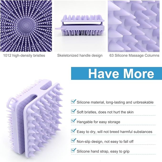 Silicone Body Scrubber Women, Dual-Sided Design Exfoliating Body Brush Buffer Scrubber and Scalp Massager, Shower Scrubber for Body, Silicone Loofah, Ergonomic No-Slip, Easy to Clean(Purple)