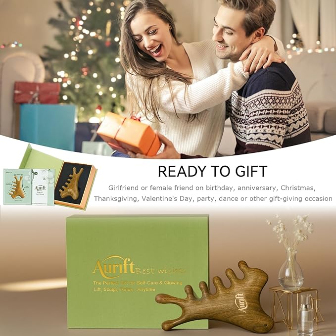 Gua Sha Tool for Face & Body – 4 in 1 Natural Green Sandalwood,Lymphatic Drainage,Jaw Lifting & Nose Sculpting, Head Massage Comb for Stress Relief,Home Office Self Care,Gifts for Mom Girl Friend