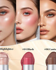 3 Pcs Cream Waterproof Blush Contour Highlighter Stick Finishing Makeup