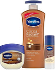 Vaseline Intensive Care Cocoa Radiant Lotion, 20.3 oz Bundled with Moisturizing Healing Jelly Butter, 7.5 and Shimmer Stick, 1.4 oz, Moisturized Skin Light Butter Scent