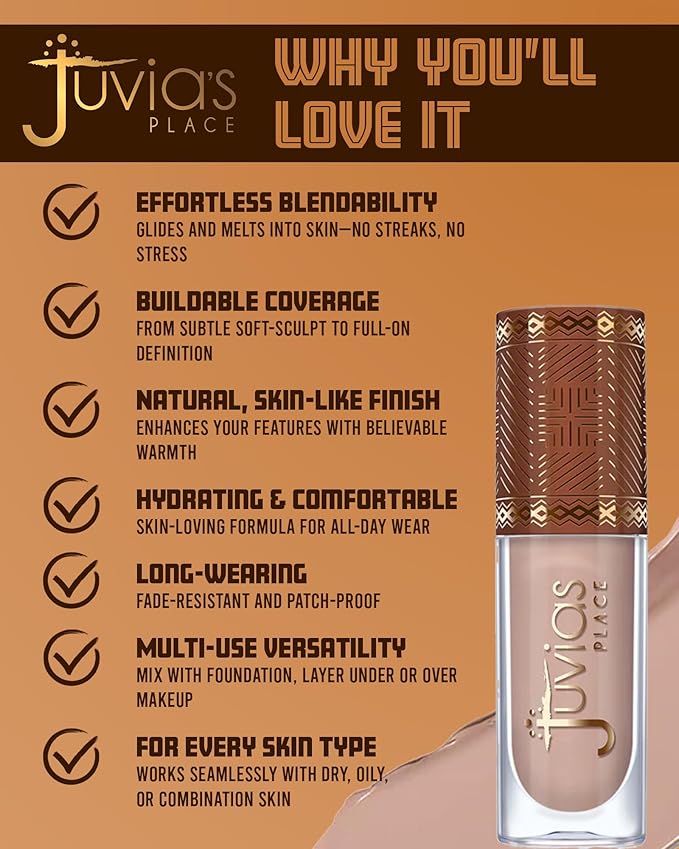 Juvia’s Place Bronzed Liquid Bronzer - Almond - Liquid Bronzer for Face with Silky Blendable Texture - Buildable Coverage for Natural Contour & Dimension - Easy-to-Blend, Patch-Proof Formula