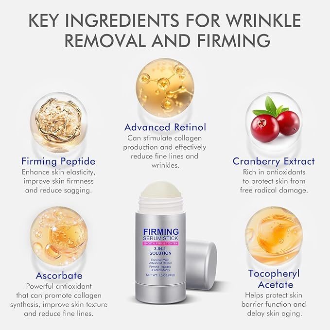 Advanced-Retinol Firming Serum Stick, 3-in-1 Firming Serum Stick for Women, Smooth,Tighten and Firm Face,Neck & Jawline, Reduces Wrinkles, Hydrates & Nourishes Skin (1.0 OZ)