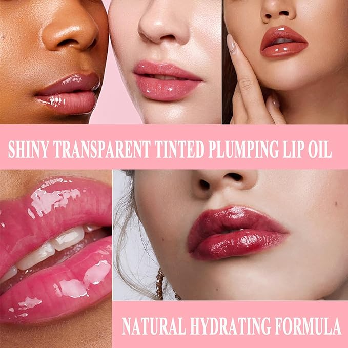 6PCS Fat Oil Lip Gloss Mini,Small Brush Head Hydrating Transparent Lip Glow Oil for Women Moisturizing Tinted Lip Plumper Gloss Longlasting Non-sticky
