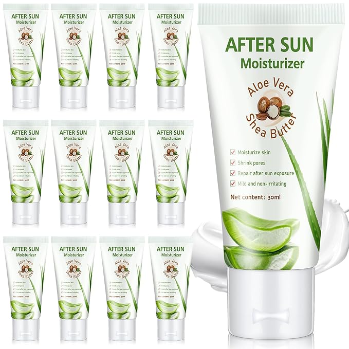 12 Pcs Mini Aloe Vera Lotion Bulk, 1 oz Travel Size Aloe Vera Lotion for Sunburn Relief, Organic Mini After Sun Lotion Daily Moisturizing, Mini Aloe Shea Butter Lotion for Face and Body