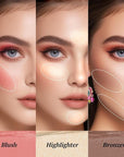 3 Pcs Cream Waterproof Blush Contour Highlighter Stick Finishing Makeup