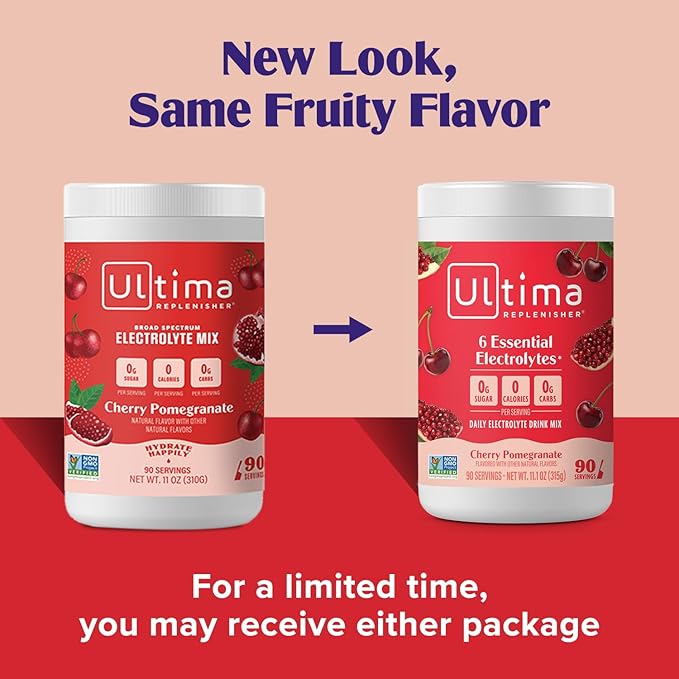 Ultima Replenisher Daily Electrolyte Drink Mix – Cherry Pomegranate, 90 Servings – Hydration Powder with 6 Electrolytes & Minerals – Keto Friendly, Vegan, Non- GMO & Sugar-Free Electrolyte Powder