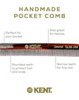 Kent Slim Jim Handmade All Fine Tooth Pocket Comb for Men, Hair Comb Straightener for Everyday Grooming Styling Hair, Mustache and Beard, Use Dry or with Balms, Saw Cut Hand Polished, Made in England