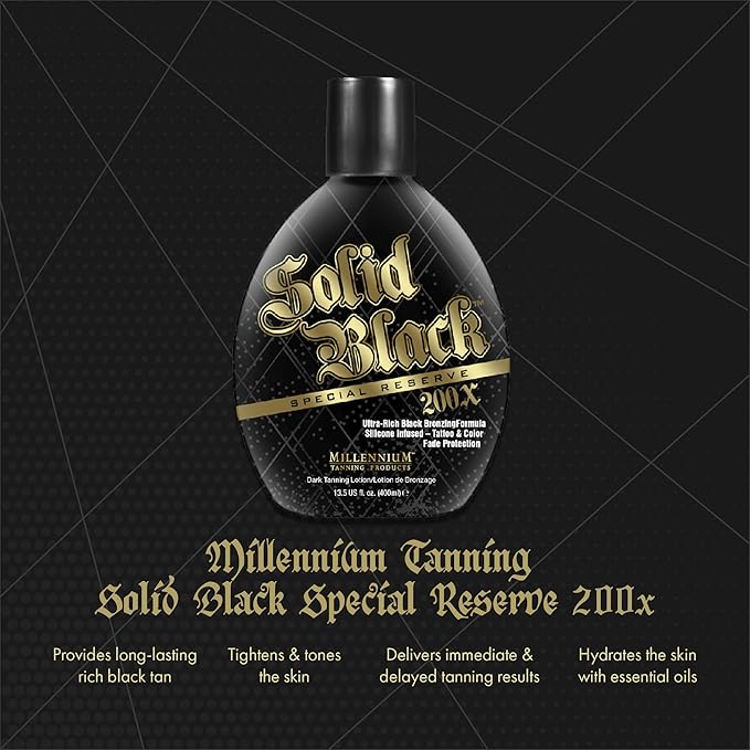 Millennium Tanning Solid Black Special Reserve 200X, Tanning Lotion w/Tattoo Protector, 13.5 Ounces