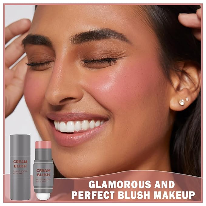 Cream Blush Stick with Sponge 3 in 1 Rose Red
