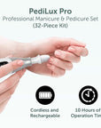 PediLux Pro Professional Manicure Pedicure Kit, Cordless Electric Nail File Drill Set, Thick Toenail Grinder, Toe Nail Dremel Tools, Filer, Buffer, Sander, Remove Cuticles, Callus for Men & Women