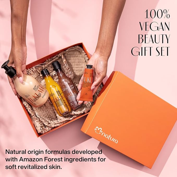 natura - Ekos Tukumã Collection Replenishing Gift Set (4 Products) - Body Lotion, Hand Cream, Shower Oil, and Shower Gel - Gift Box - Vegan Skin Care - Brazilian Beauty Secrets - Self Care & Body Care