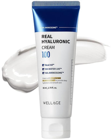wellage Real Hyaluronic Cream -100% Pure Hyaluronic Acid Korean Face Moisturizer - Powerful Moisturizing & Firming for Dry Skin - Hypoallergenic Facial Cream, K-Beauty Skincare, 1.69 oz.