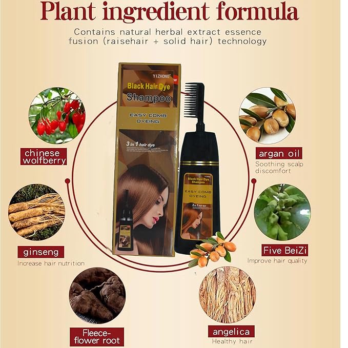 Black Hair Dye Shampoo Permanent YIZHONG Hair Color For 100% Gray Coverage Women Men 3 In1 Easy Comb Dyeing Instincts Hair Color 3 In 1 (Natural Black)