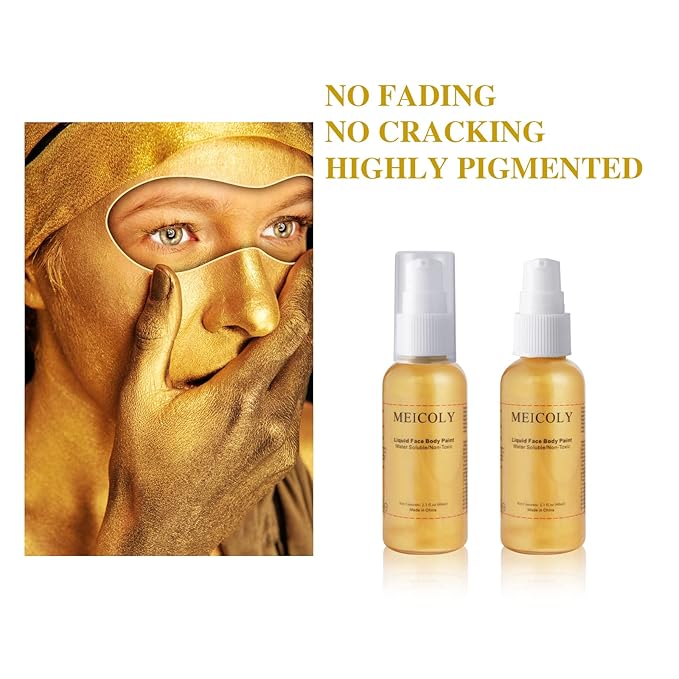 MEICOLY Cream Gold Face & Body Paint, 2.1oz Smudge-proof, Washable Full Body Paint for Adults & Kids - Halloween SFX, Christmas Highlight Makeup