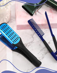 CHENGU 2 Pcs Straightening Comb For Hair, Boar Bristles Clamp Double Sided Brush Hair Straightening Brushes Comb Flat Iron Styling for Knotty Unkempt(Blue, Black)