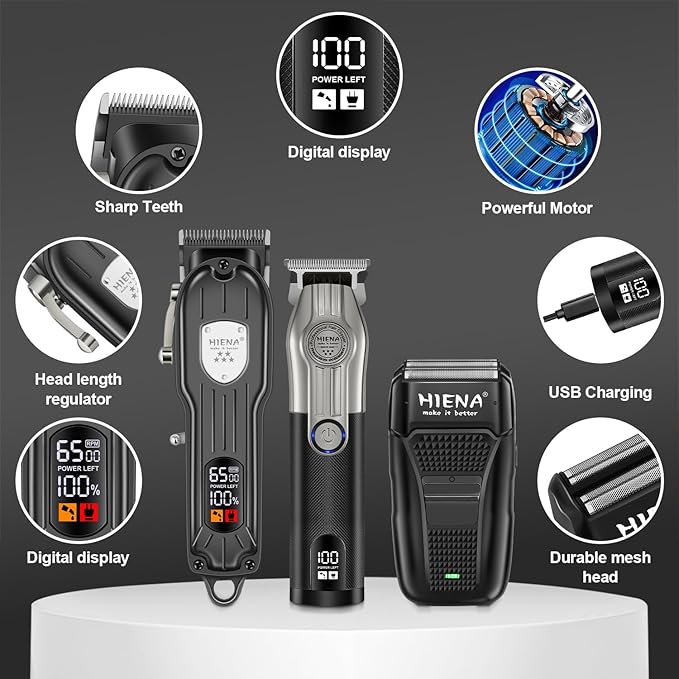Hair Clippers for Men Professional Cordless Hair Clippers Electric Beard Trimmer and Foil Shaver Set Home Hair Cutting Kit Type-C Rechargeable for Barber Clippers with LED Display