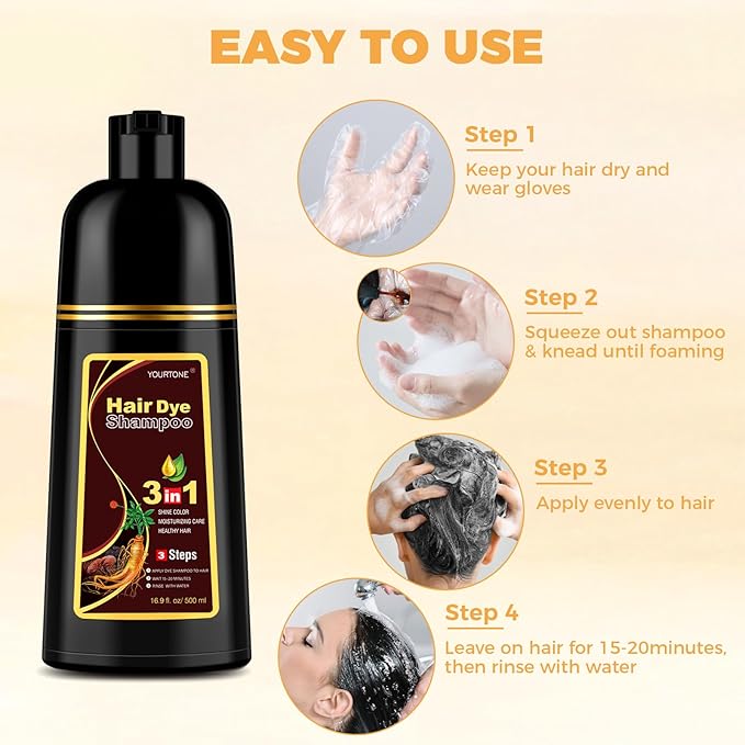 Dark Brown Hair Dye Shampoo 3 in 1 for Gray Hair Coverage, Hair Color Shampoo for Women Men, Herbal Ingredients Champu Para Pintar el Cabello (16.9 Oz)